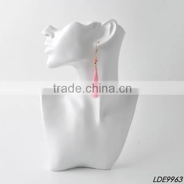 Pink Bead and Long Pink Tassel Adorable Earrings photo-2