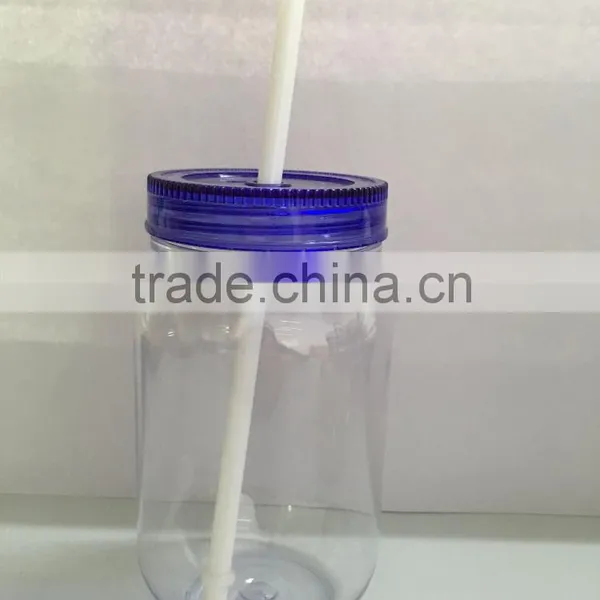 Plastic High Quality Mason Jar for Children With Straw