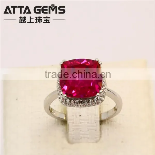 Beautiful Cushion Shape Synthetic Ruby Sapphire Gemstone 925 Silver Ring for Girl photo-2