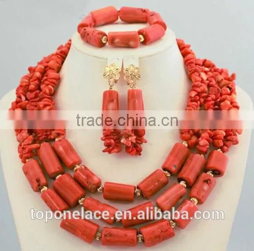 2016 Fashion African Bridal Beads Jewelry Set Coral Beads Jewelry Designs Nigerian Coral Beads Jewelry Set Wedding photo-4