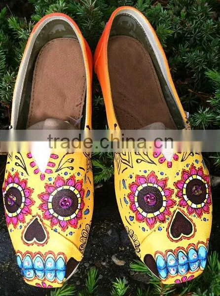 Hand Painted Sugar Skull Themed Shoes,slip on Canvas Shoe photo-2