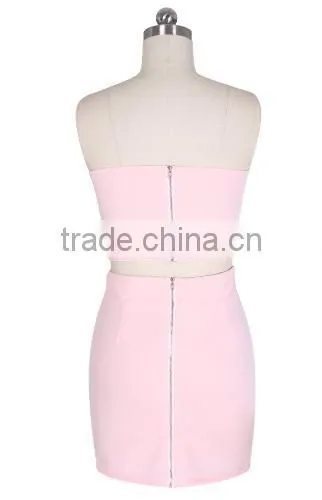Sexy Women Solid Strapless V-Neck Crop Tops High Waist Slim Pencil Mini Dress Two Piece Set photo-6