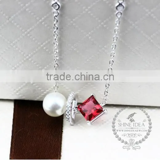 925 Sterling Silver Flower Square Zircon With Pearl Creative Pendant Necklace Fashion Women Necklace Jewelry 6360460 photo-2