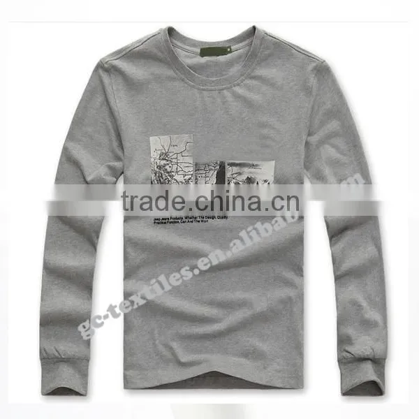 Custom Printed Round-collar Men's Malange Grey Long Sleeve T-shirts photo-3