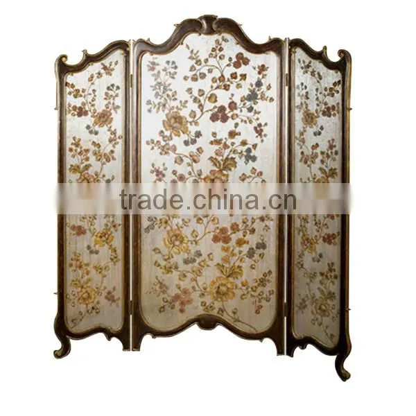 Traditional Double-Sided Painted Wooden Floor Screen, Retro Furniture Gilt 4 Panel Folding Screen With Decorative Glass photo-5