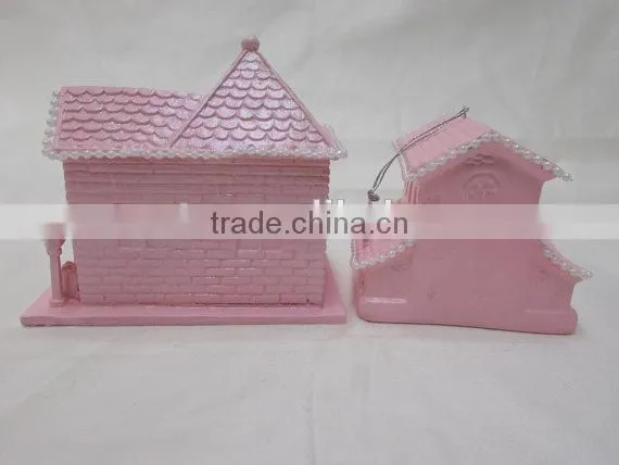 Shabby Pink Glitter Christmas Village Houses photo-3