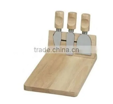 Rubber Wood Cheese Board With Cheese Knives photo-4
