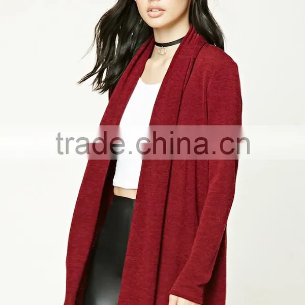 OEM High Quality Women Fashion Long Sleeve Plain Dyed Cotton Brushed Shawl Collar Cardigan Sweaters photo-2
