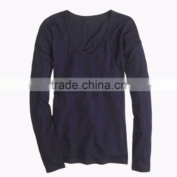 Plain Women Fitted Blank T-shirts Vintage Cotton Long-sleeve Scoop Neck Cheap T-shirts Design Sports T-shirts photo-6