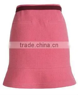 High Fashion Pink Color Waistbelt Back Pockets Flare Formal Skirts photo-5