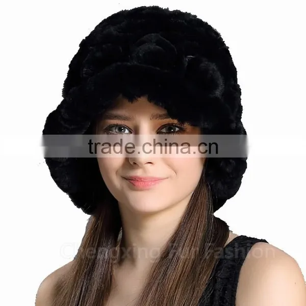 CX-C-195M Fashion Wholesale Hand Knitted Warm Rabbit Fur Winter Woman Hat photo-3