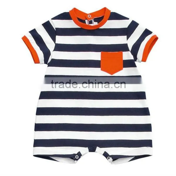 Factory Wholesale Infant Boys Stripe Rompers With Pocket Bodysuit for Children