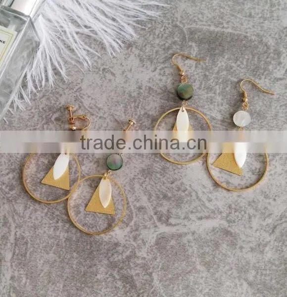 Zm35142a Summer Simple Women Clip on Statement Earrings New Design Shell Hoop Earrings photo-5