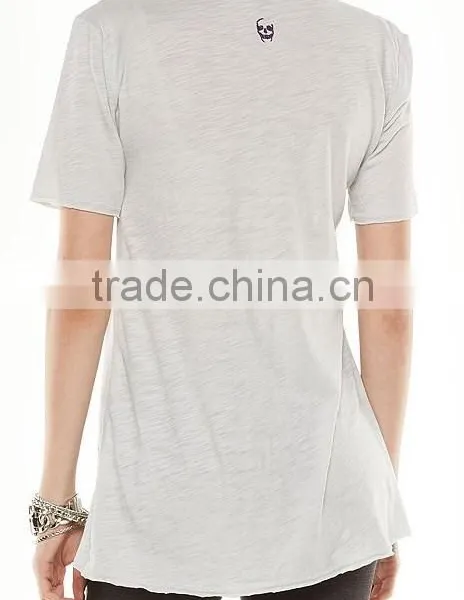 Rock Stylish Young Women Tunic Tops Light Grey Floral Skull Loose T Shirt Short Sleeves photo-3
