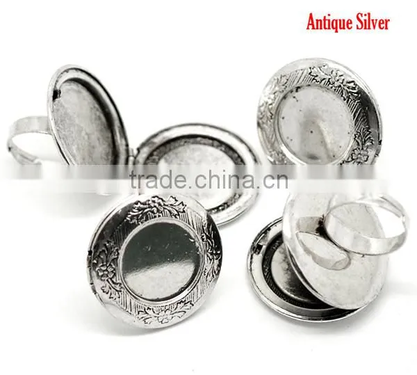 5PCs Antique Silver Round Photo Frame Locket Rings 17.5mm US 7, Fit 24mm Dia. Ring Setting photo-3