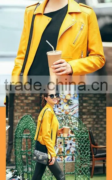 Latest Models Yellow Womens Motocycle Cool Fashion Leather Jacket photo-3