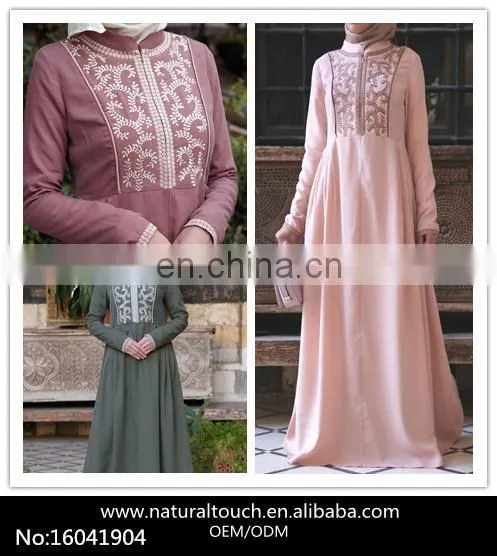 Muslim Women Long Sleeves Embroidery Pleated Maxi Dress (16041904)