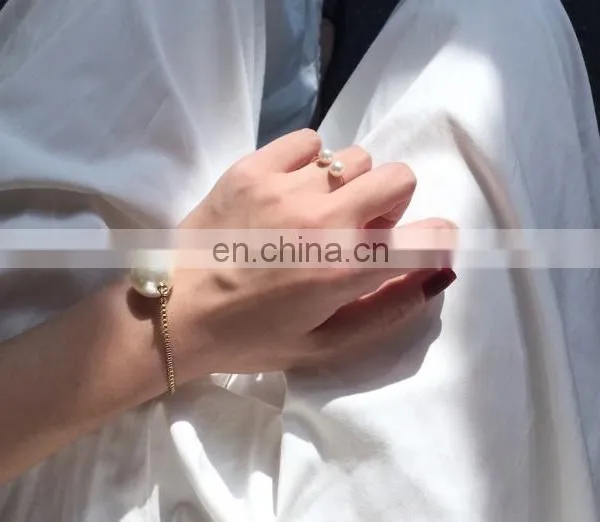 2PCS/Set Contracted Design Beautiful and Elegant Pearl Zircon Women's Pearl Finger Ring photo-3