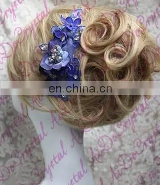 Aidocrystal Deep Blue Luxury Lucency Lace Hair Trim Piece Rhinestone Hair Clip Bridal Fascinators photo-6