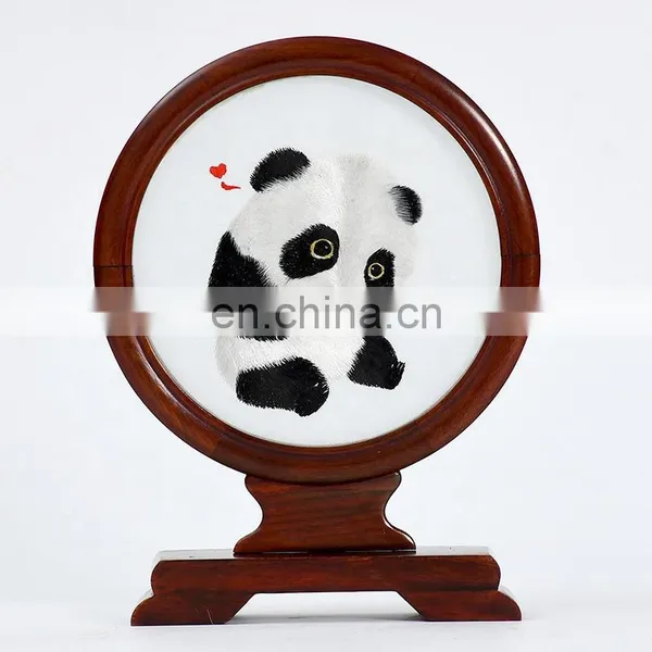 Chinese Style Craft Gift Mirror Pattern Silk Embroidered Painting Furnishing Ornaments With A Rosewood Frame For Decoration(D15cm) photo-5