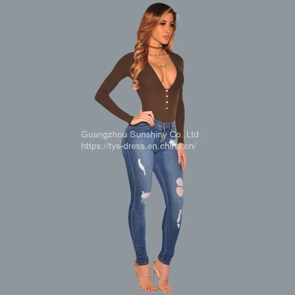 Wholesale Custom Women Ripped Jeans Pants High Waist Bell Bottom Wide Leg Ladies Denim Jeans photo-3
