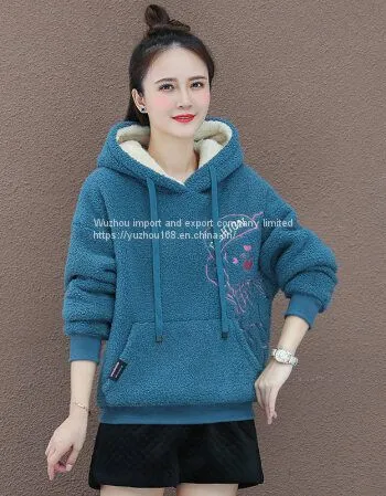 Fleece and Heavy Hoodie for Lady's New Lamb Wool Hoodie Double-sided Cashmere European Coat photo-3