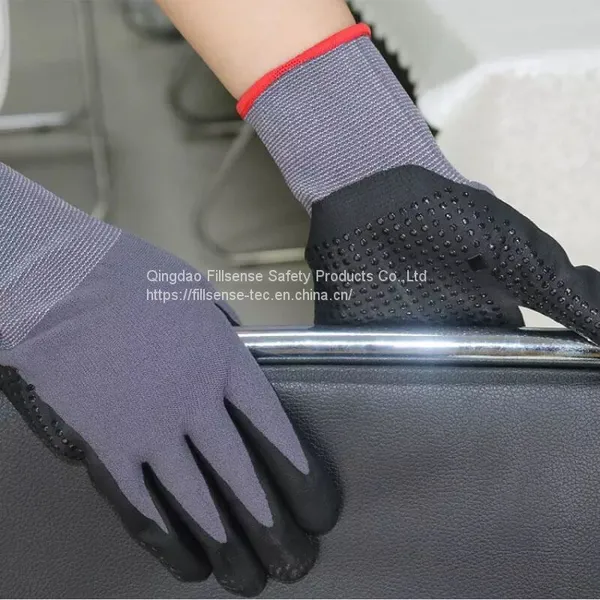 15Gauge Nylon Spandex Liner Nitrile Foam Coated Dotted Gloves With Dots EN388 4131X photo-4
