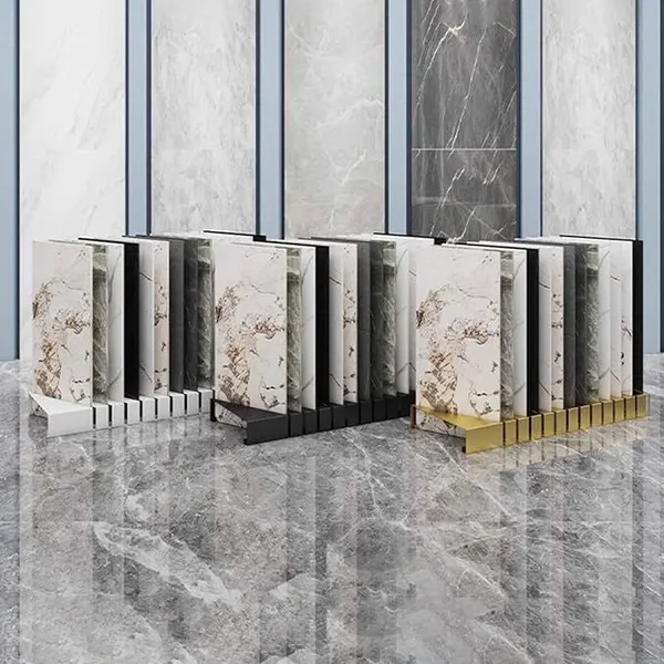 Trade Show Floor Tile Display Rack, Retail Stores Ceramic Sample Holder With 13 Card Slots, Multifunctional Large Format Marble Slab Display Stand(Black)