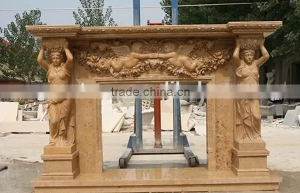 Hot Indoor Natural Polished Beige Marble Fireplace photo-6