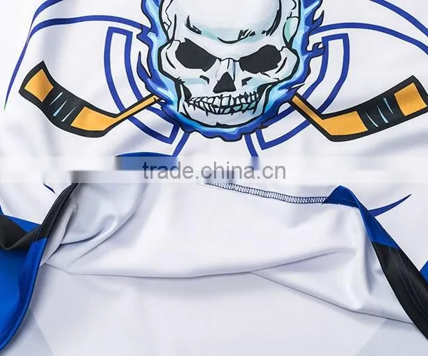 White Color Contrast Blue Color Sewing Polyester Hockey Shirts photo-5