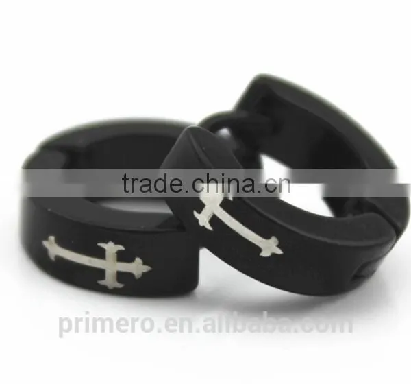 316L Stainless Steel Hip Hop Earrings Fashion Punk Black Men Cross Jewelry Wholesale photo-4