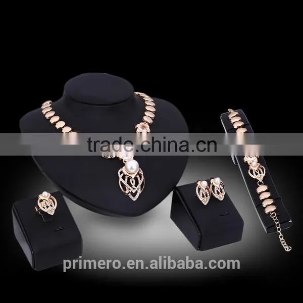 Fashion Natural Pearl Rhinestone Necklace Earrings Bracelet Ring Wedding Party Jewelry Sets photo-2