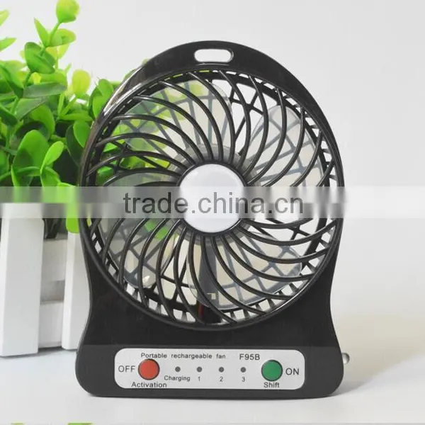 4-inch 3 Speeds Portable Rechargeable Desktop Fan Battery/ USB Powered Laptop Cool Cooler Fan With Battery and USB Charge Cable photo-2