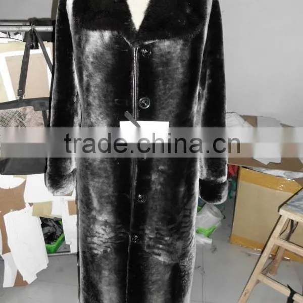 Sheared Sheep Fur Coat With Mink Collar