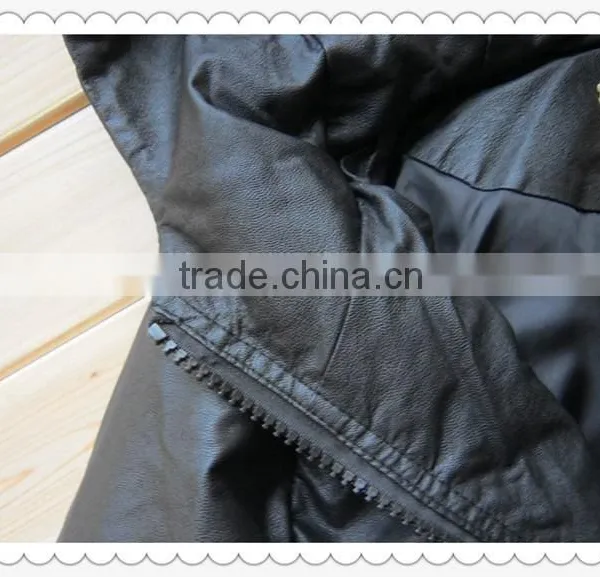 Women Black Short Fashion Motorcycle PU Leather Jacket With Hoody photo-5