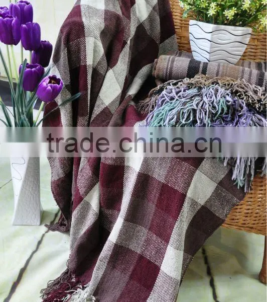 100% Poylester Chenille Yarn Plaid Knitting Decorative Bed Throw Blanket