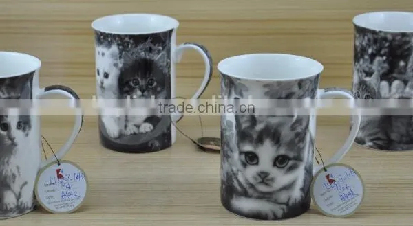 11OZ Lovely Cat Design Full Decal Print Coffee Cups, Shiny Surface New Bone China Mug, KL5004-10720 photo-4