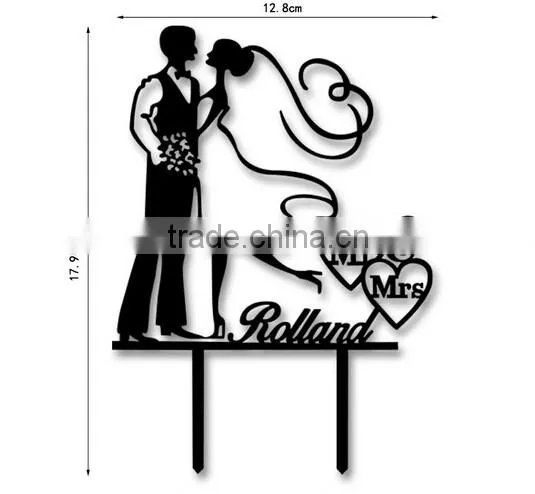 Wedding Cake Topper Personalized Name and Date Couple Silhouette Toppers Rustic photo-2