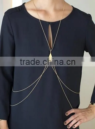 Newest Body Jewelry Triangle Pendant Two Layers Crossover Belly Body Chain ,Plated Body Chain photo-4
