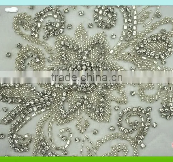 2015 Newest and Fashion Beads Applique Patch on Mesh RC-313 photo-3