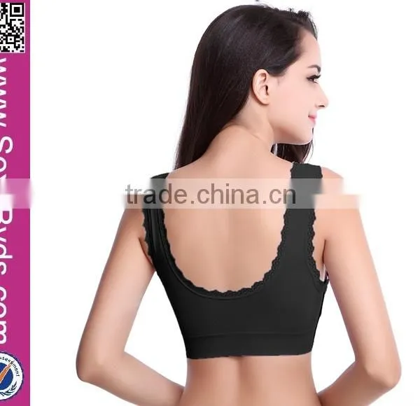 Yoga Fitness Sexy Floral Print Bra With Lace Ham Front photo-5