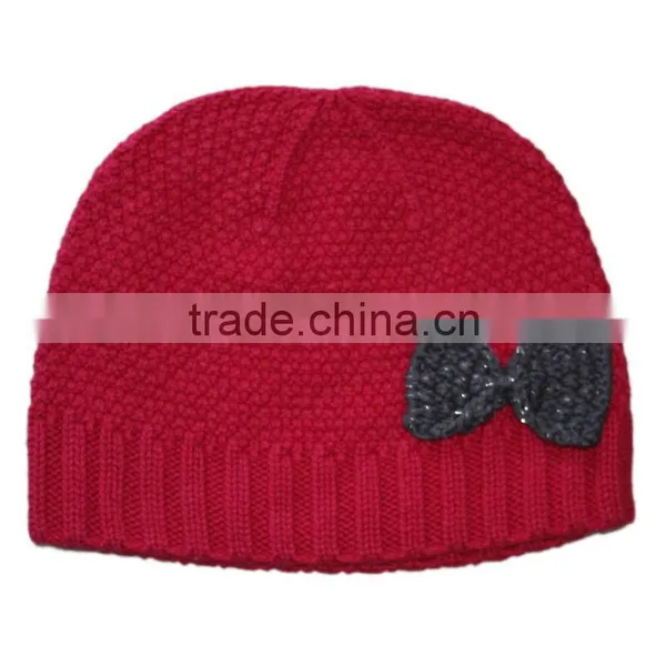 Rose Knit Hat Wholesale China With Grey Bow for Baby