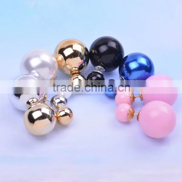 Wholesale Fashion Candy Color Jewelry Big Pearl Earrings New Arrival Double Pearl Pendientes Women's Trendy Stud Earrings photo-2