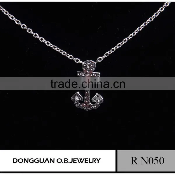 Cheapest Stainless Steel Pendant Anchor Necklace/Crystal Letter White Gold Necklace photo-2