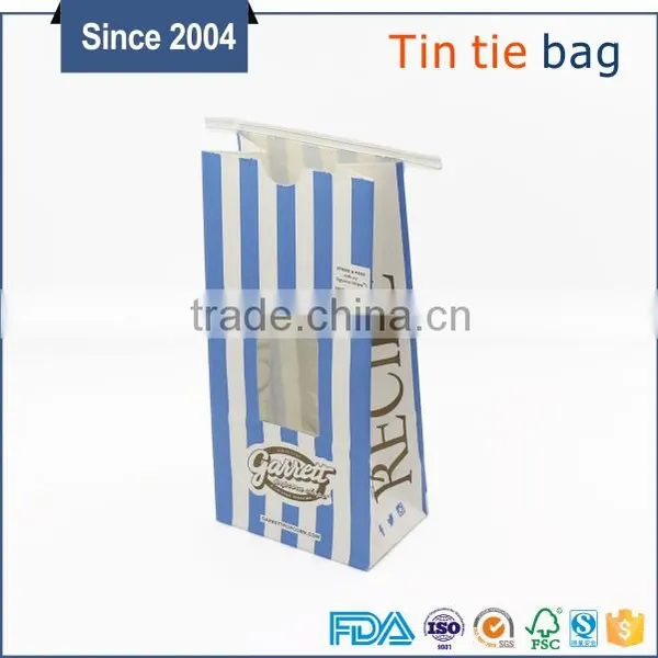 Shipping from China tin tie bottom gusset packaging bags with window