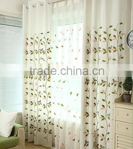 Natural Material Leaf Pattern Embroidered Grommet Curtain photo-3