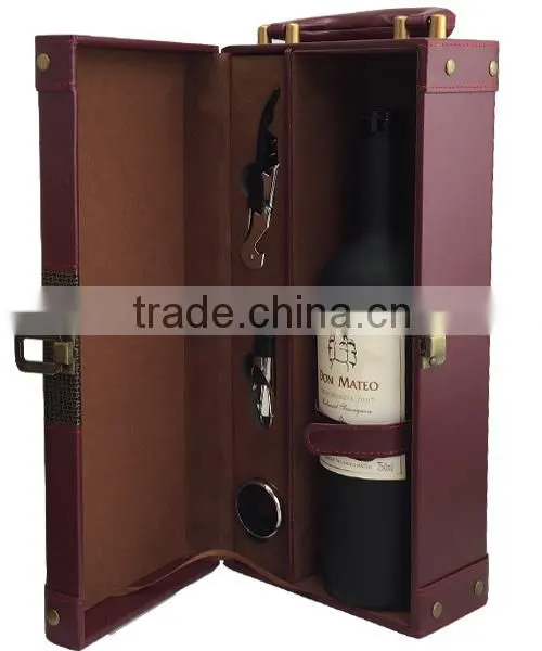 Deluxe Single Bottle Artificial PU Leather Wine Box With Wine Accessories
