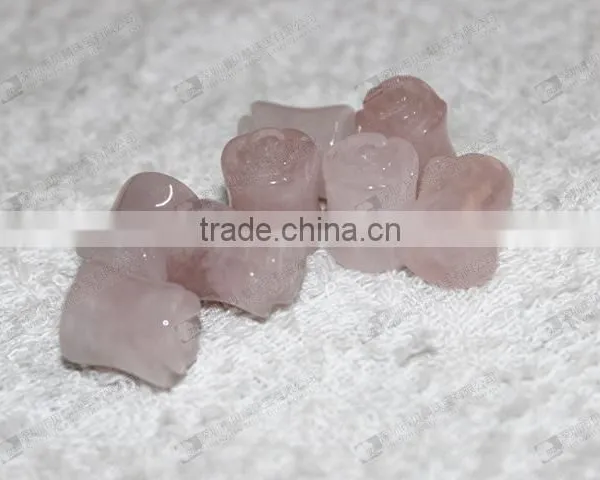 Rose Quartz Carved Flower Ear Piercing Plugs photo-5