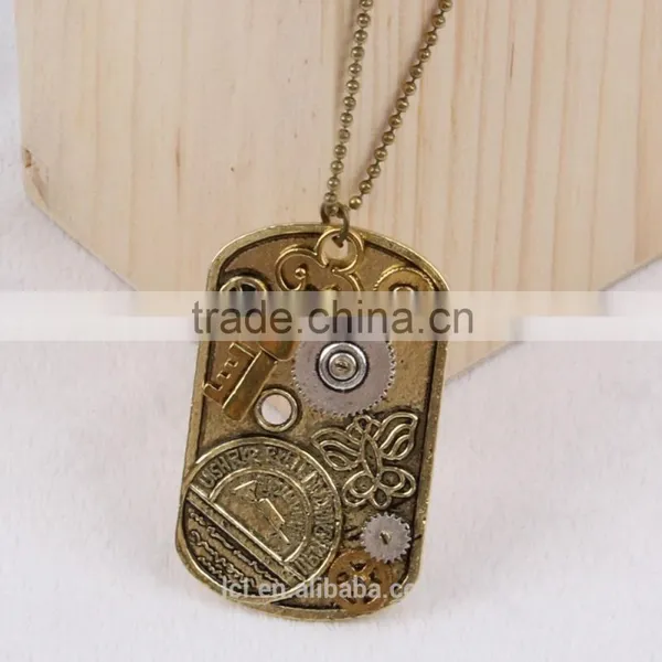 2015 Yiwu Fashion Imitation Jewelry Steampunk Necklace Dog Tag Gear Steam Key Butterfly Pendant Cameo Statement Necklace photo-2