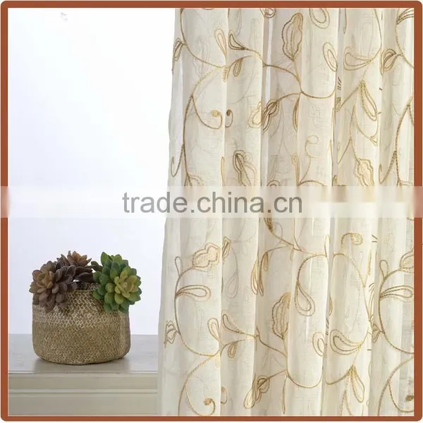 China Classical Design Wholesale Polycotton Embroidery Sheer Voile Curtain Fabric photo-5
